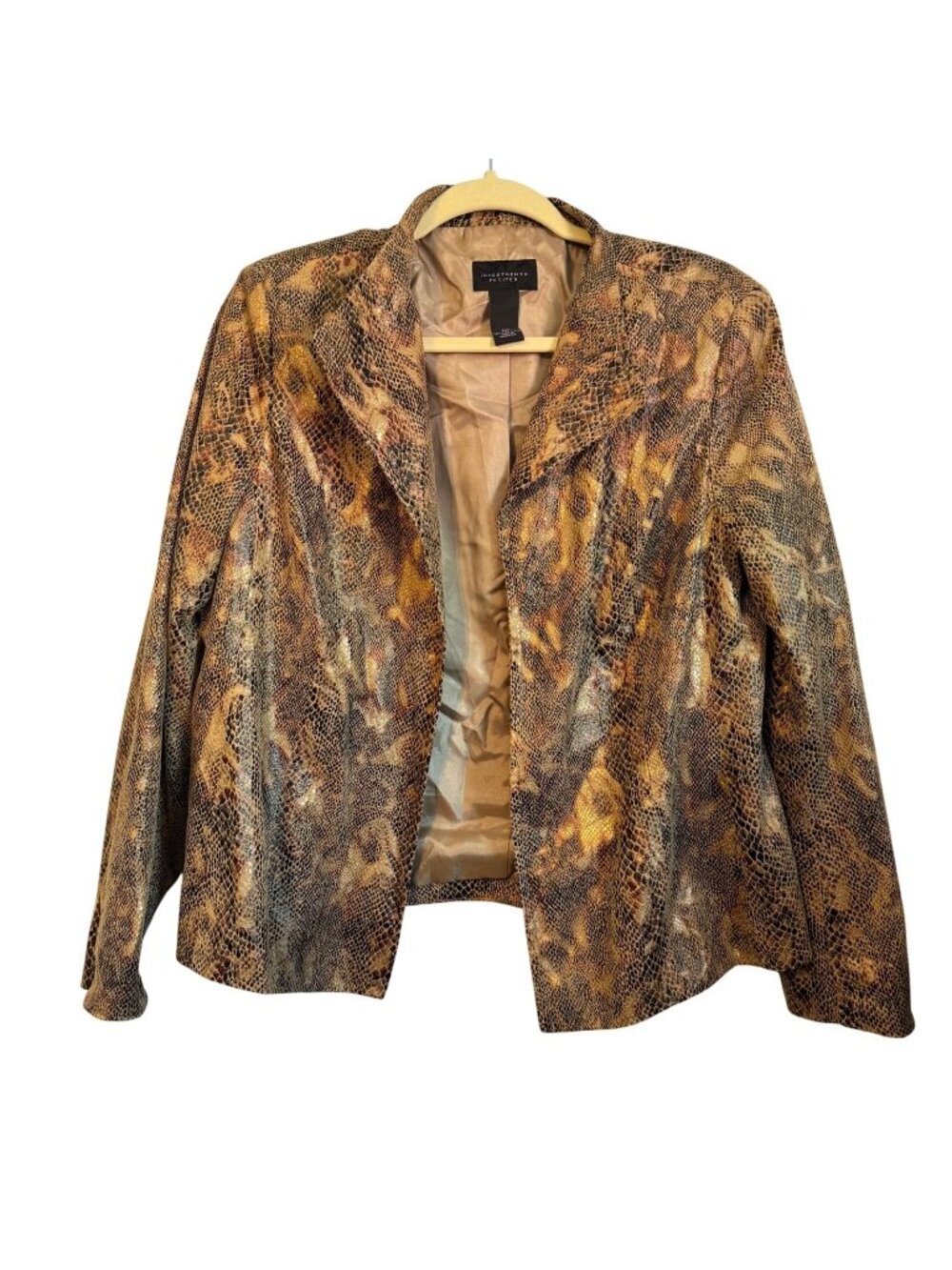 Snake Print Blazer By Investments Petites 14P  Open Front Lightweight Brown